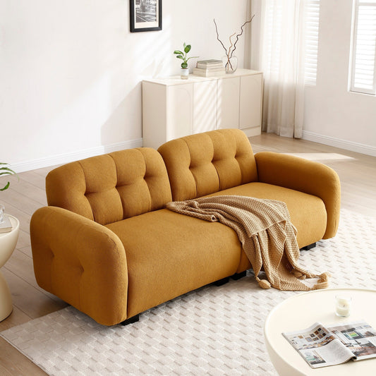 Cognac Modern 81.48 Teddy 3-seater Deep Seat Sofa with Wooden Legs and Upholstered for Living Room