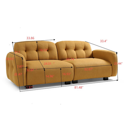 Cognac Modern 81.48 Teddy 3-seater Deep Seat Sofa with Wooden Legs and Upholstered for Living Room