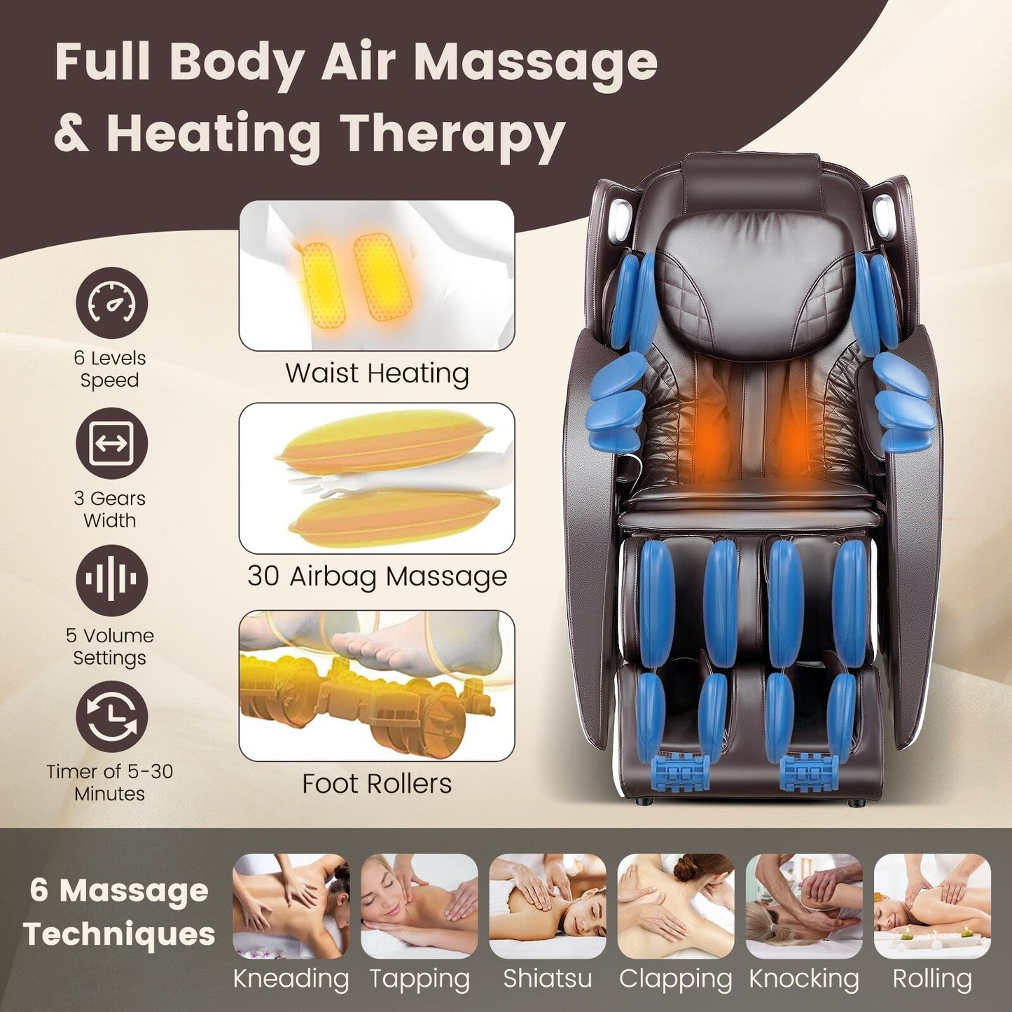 Comfort Full Body Massage Chair with Voice Control Heat Foot Roller