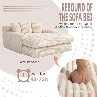 Corduroy Sleeper Sofa with High-Elastic Sponge Cushioning, No-Install Couch for Living Room