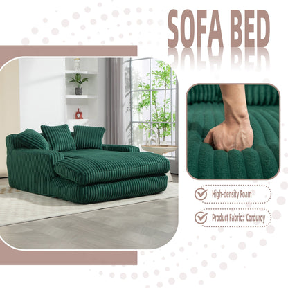 Corduroy Sleeper Sofa with High-Elastic Sponge Cushioning, No-Install Couch for Living Room