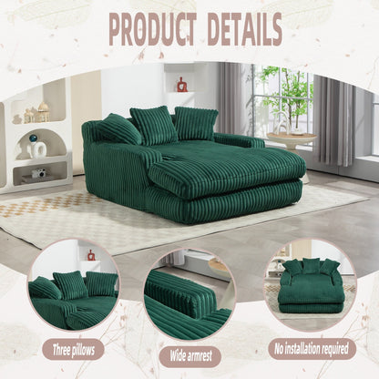 Corduroy Sleeper Sofa with High-Elastic Sponge Cushioning, No-Install Couch for Living Room