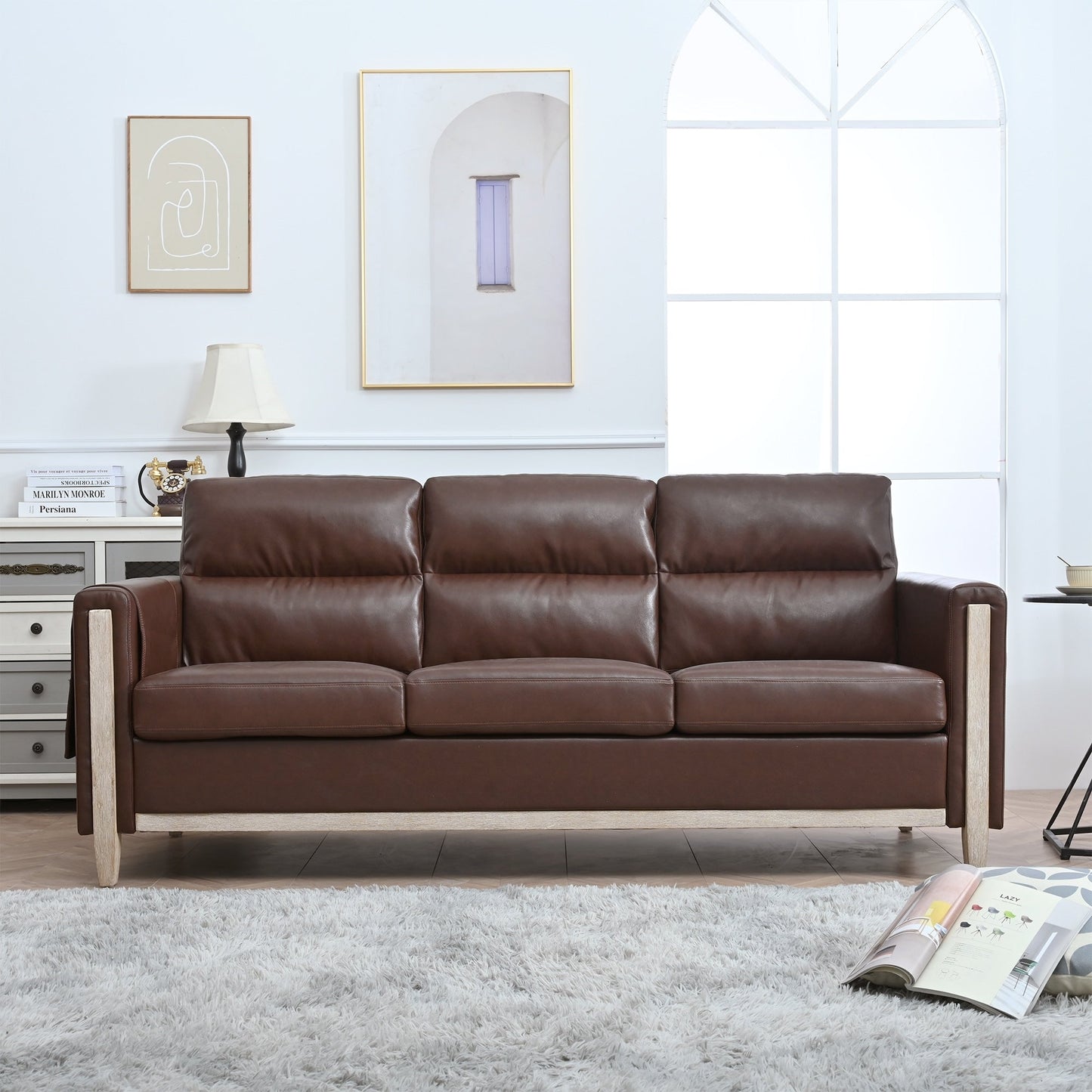 Comfortable Solid Wood Upholstered Three-Seater Sofa - 31.30 x 79.53 x 35.43