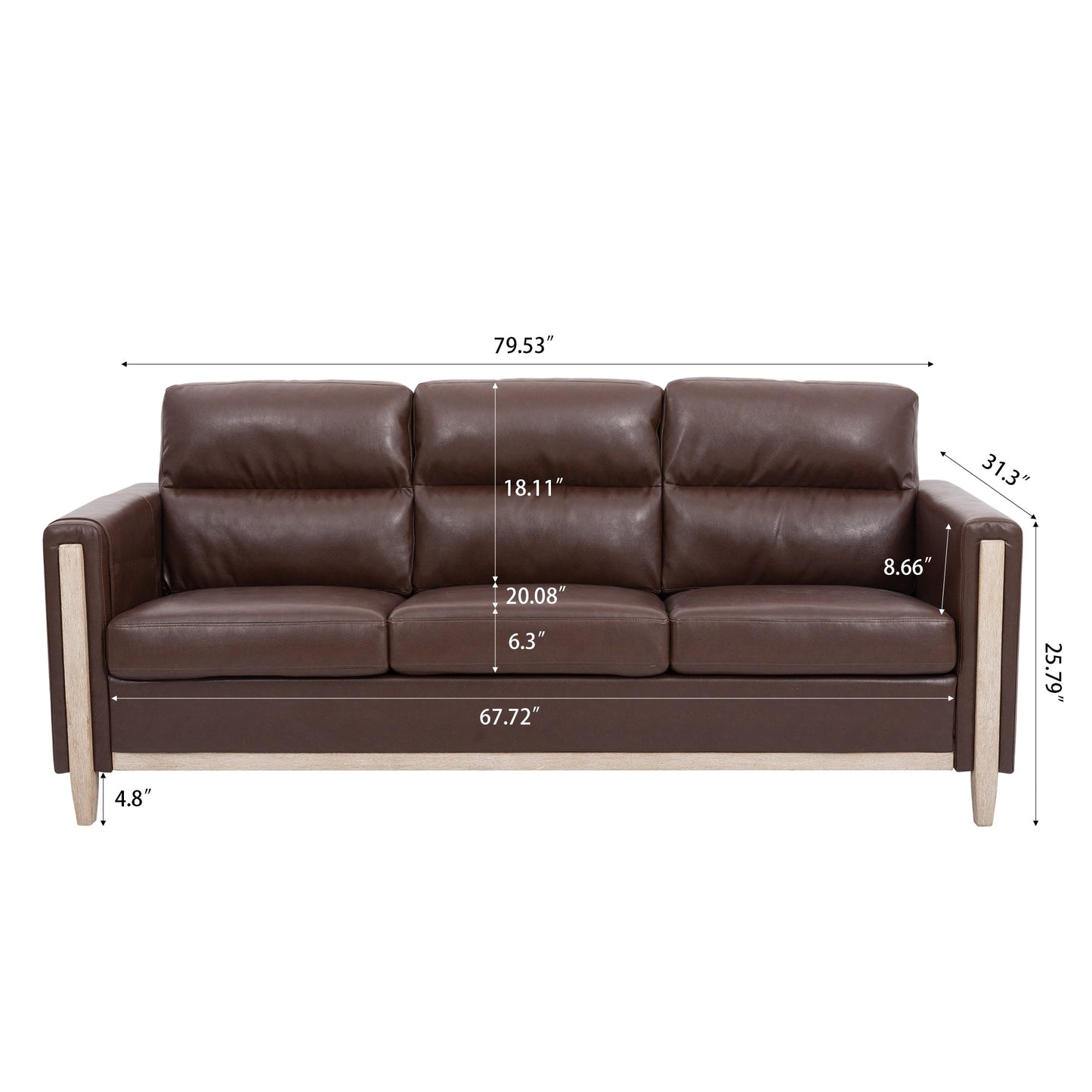 Comfortable Solid Wood Upholstered Three-Seater Sofa - 31.30 x 79.53 x 35.43