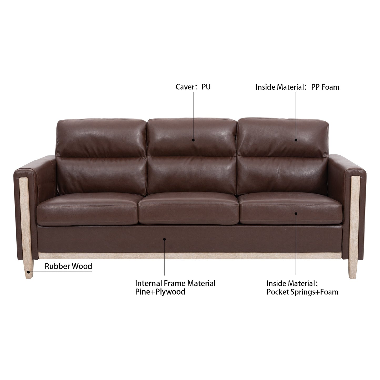 Comfortable Solid Wood Upholstered Three-Seater Sofa - 31.30 x 79.53 x 35.43