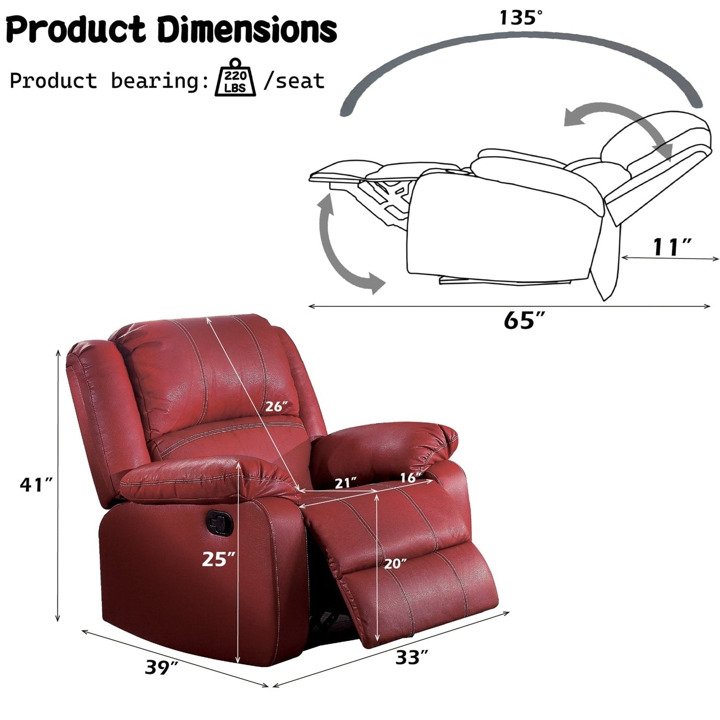 Comfortable Synthetic Leather Rocker Recliner