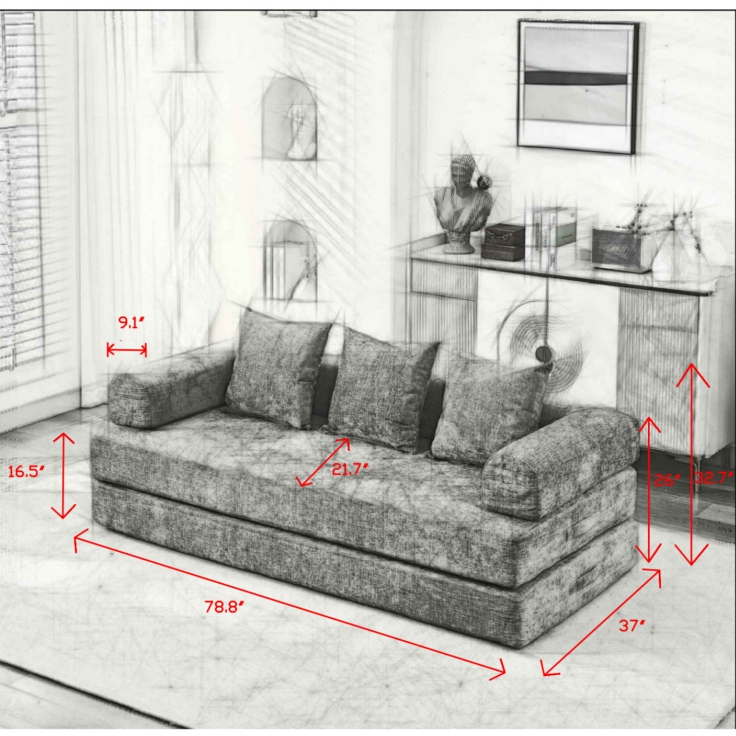 Comfy Convertible Folding Mattress Couch, Floor Sofa Bed, Chenille Floor Sofa with Armrest, Floor Sofa Lounge Couch