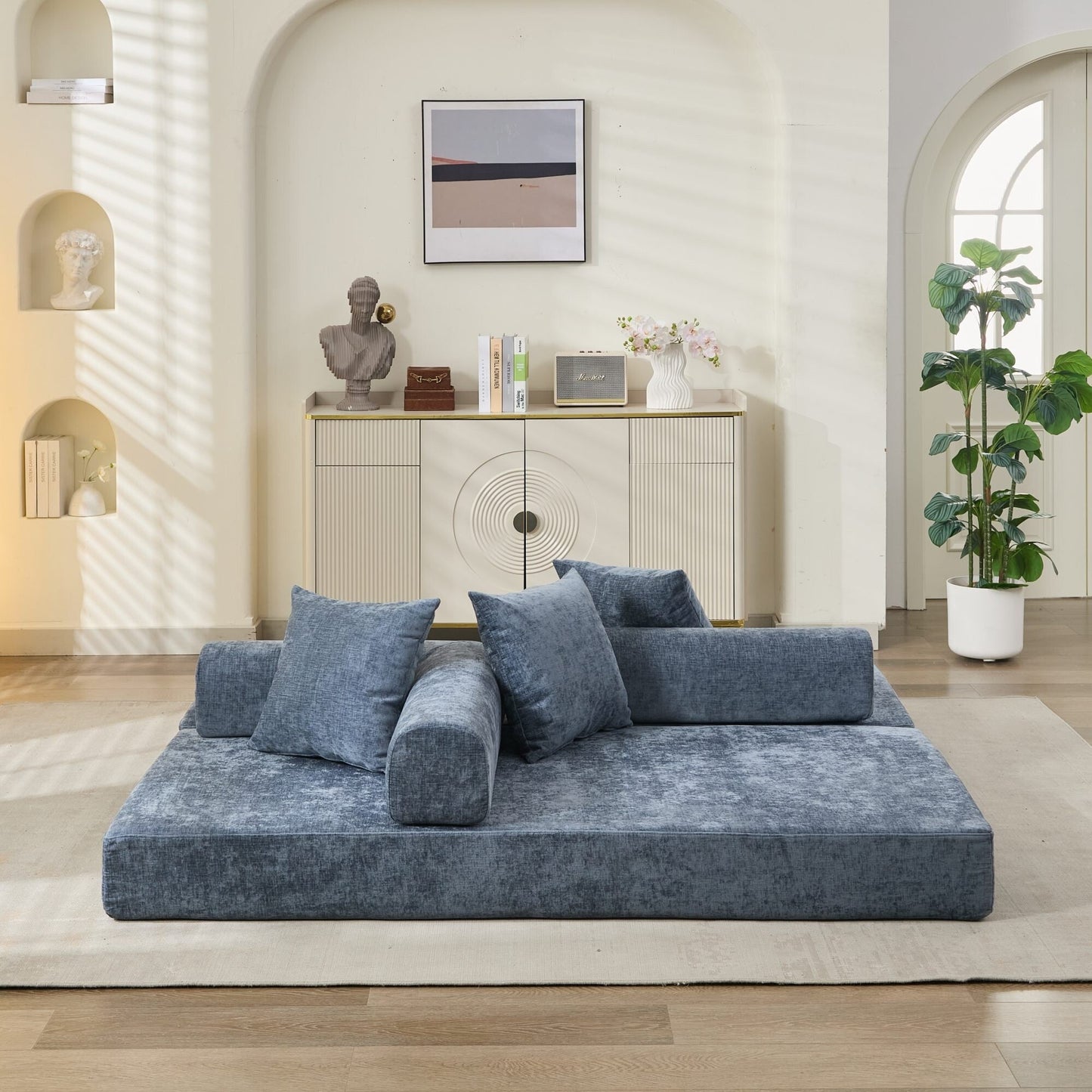 Comfy Convertible Folding Mattress Couch, Floor Sofa Bed, Chenille Floor Sofa with Armrest, Floor Sofa Lounge Couch