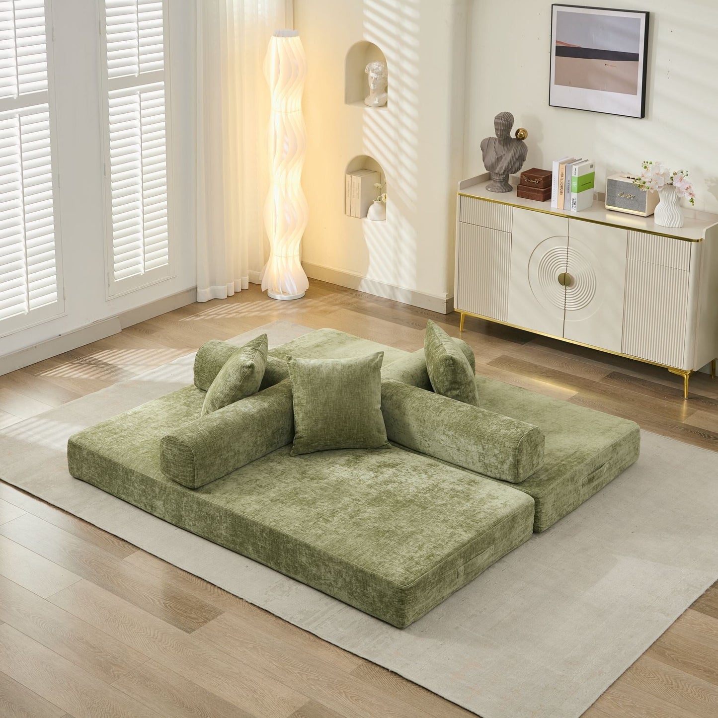 Comfy Convertible Folding Mattress Couch, Floor Sofa Bed, Chenille Floor Sofa with Armrest, Floor Sofa Lounge Couch