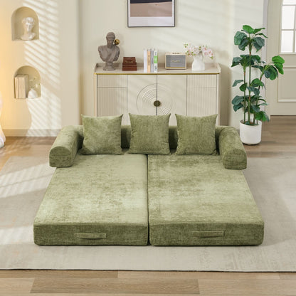 Comfy Convertible Folding Mattress Couch, Floor Sofa Bed, Chenille Floor Sofa with Armrest, Floor Sofa Lounge Couch