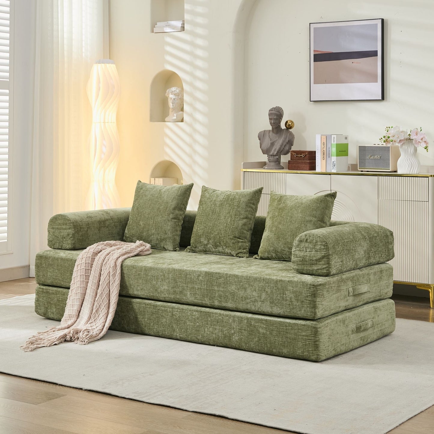Comfy Convertible Folding Mattress Couch, Floor Sofa Bed, Chenille Floor Sofa with Armrest, Floor Sofa Lounge Couch