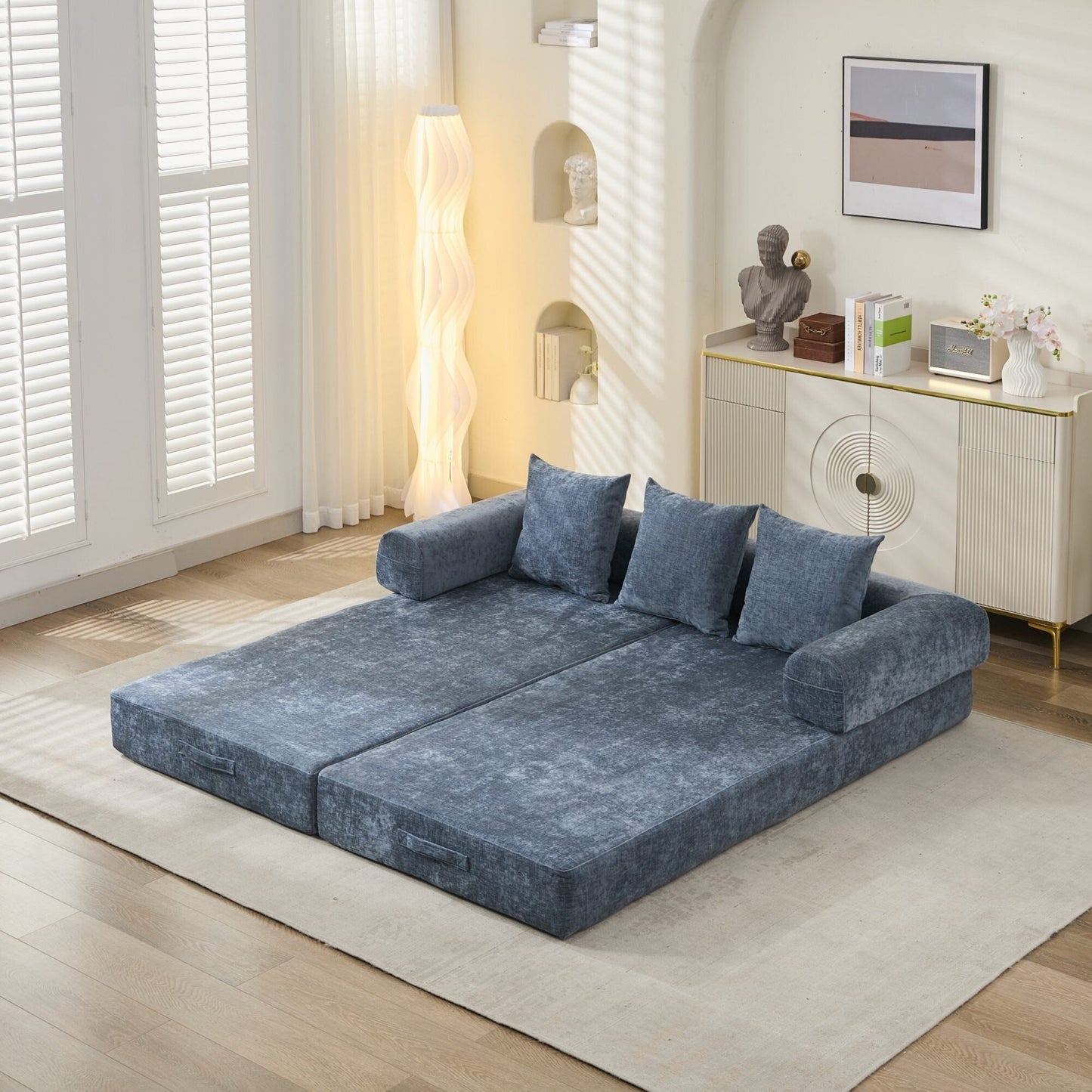 Comfy Convertible Folding Mattress Couch, Floor Sofa Bed, Chenille Floor Sofa with Armrest, Floor Sofa Lounge Couch