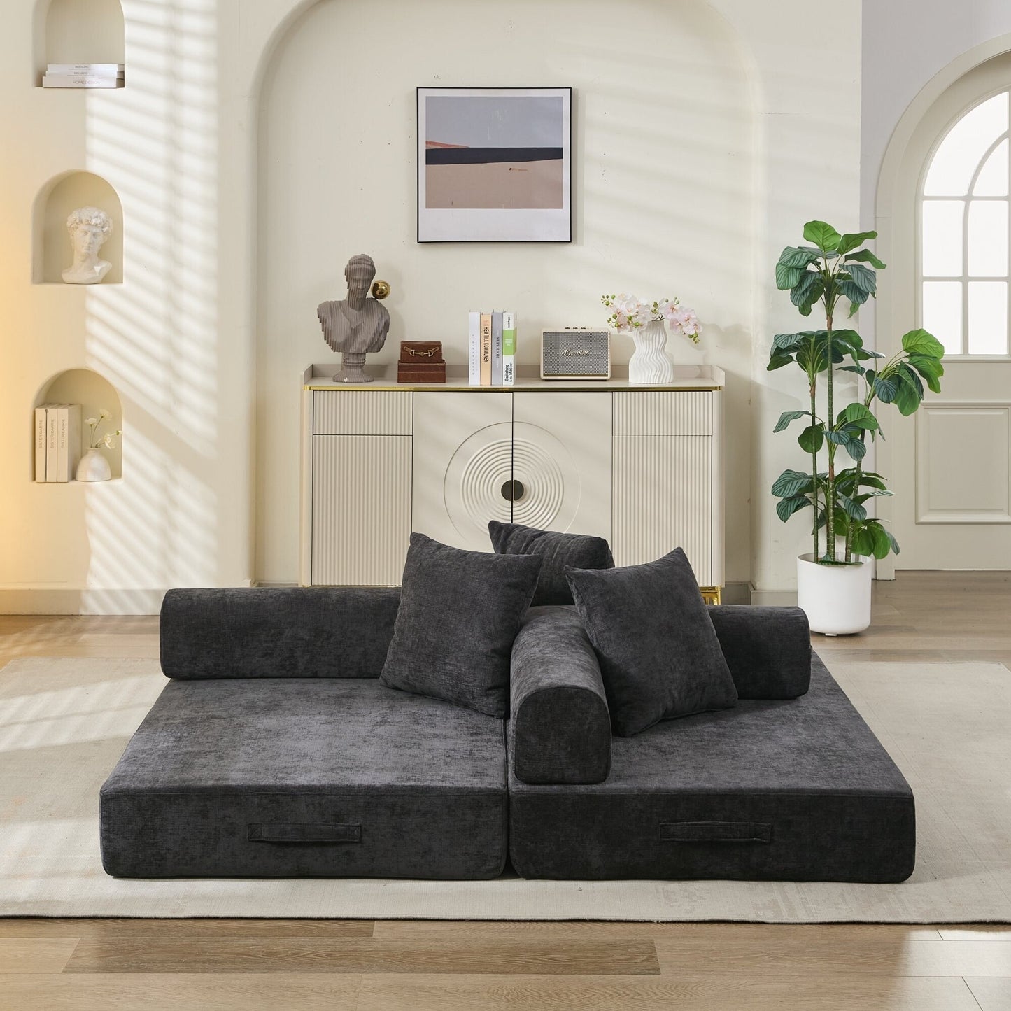 Comfy Convertible Folding Mattress Couch, Floor Sofa Bed, Chenille Floor Sofa with Armrest, Floor Sofa Lounge Couch