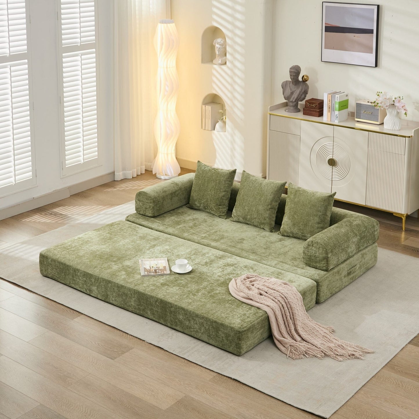 Comfy Convertible Folding Mattress Couch, Floor Sofa Bed, Chenille Floor Sofa with Armrest, Floor Sofa Lounge Couch