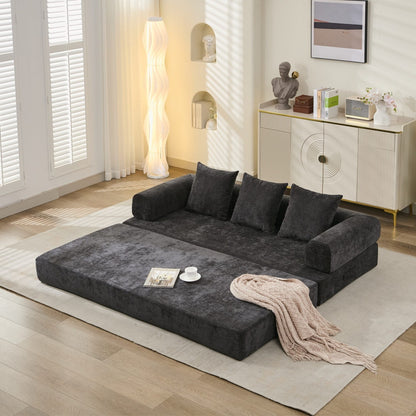 Comfy Convertible Folding Mattress Couch, Floor Sofa Bed, Chenille Floor Sofa with Armrest, Floor Sofa Lounge Couch