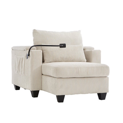 Convertible Chaise Lounge 37.4 Sofa Chair Sofa Bed Corduroy Sleeper Sofa with USB Ports, Two Cup Holders