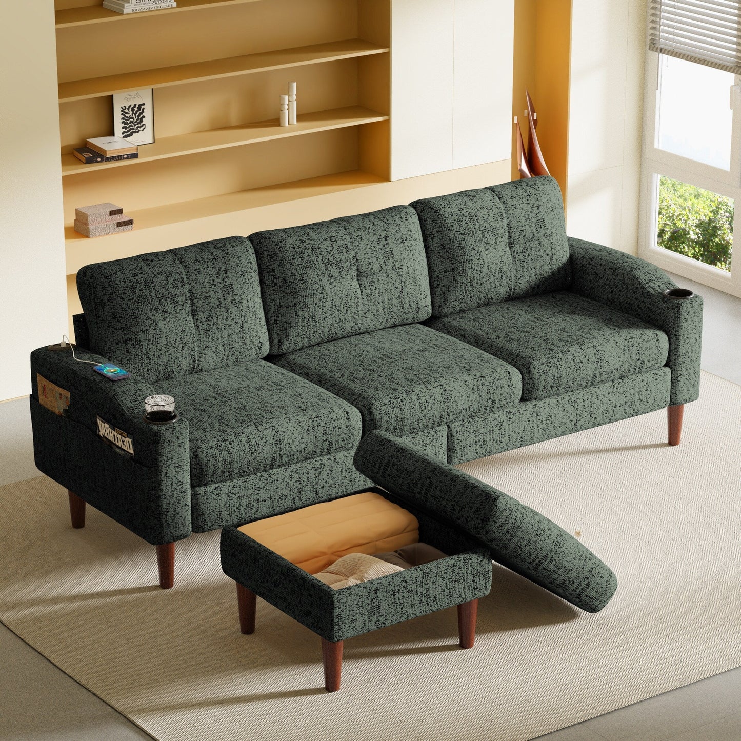 Convertible Combination Sofa Sofa L-Shaped Sofa with Footstools with Storage, 3-Seater Combination Sofa