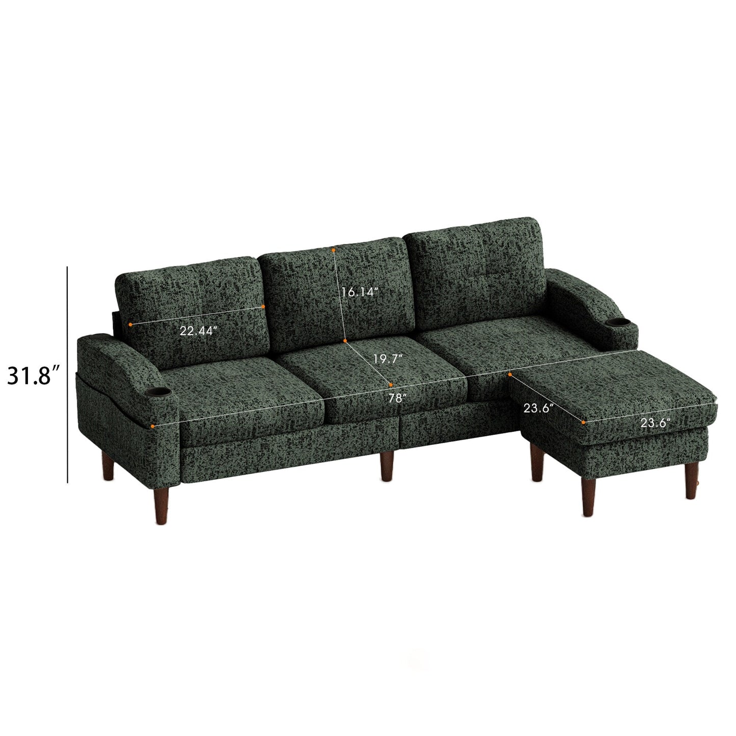 Convertible Combination Sofa Sofa L-Shaped Sofa with Footstools with Storage, 3-Seater Combination Sofa