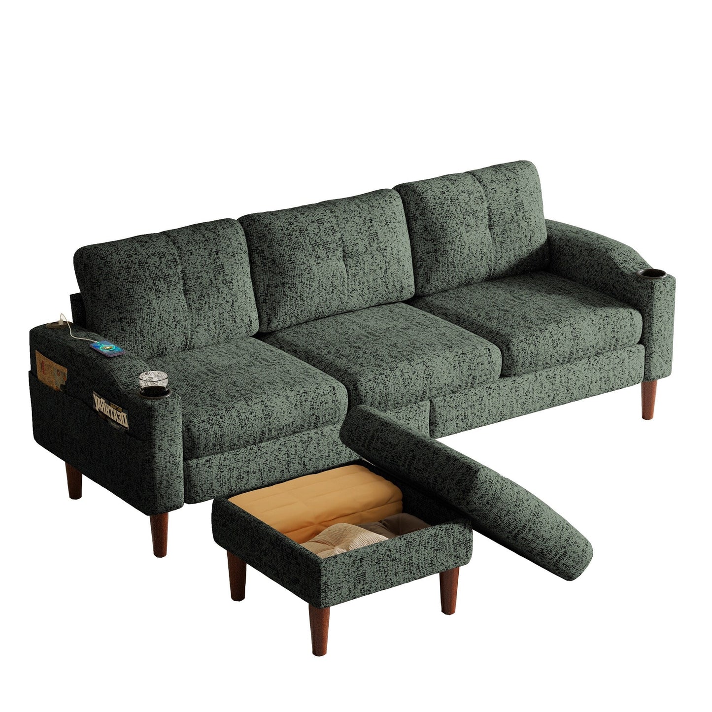 Convertible Combination Sofa Sofa L-Shaped Sofa with Footstools with Storage, 3-Seater Combination Sofa