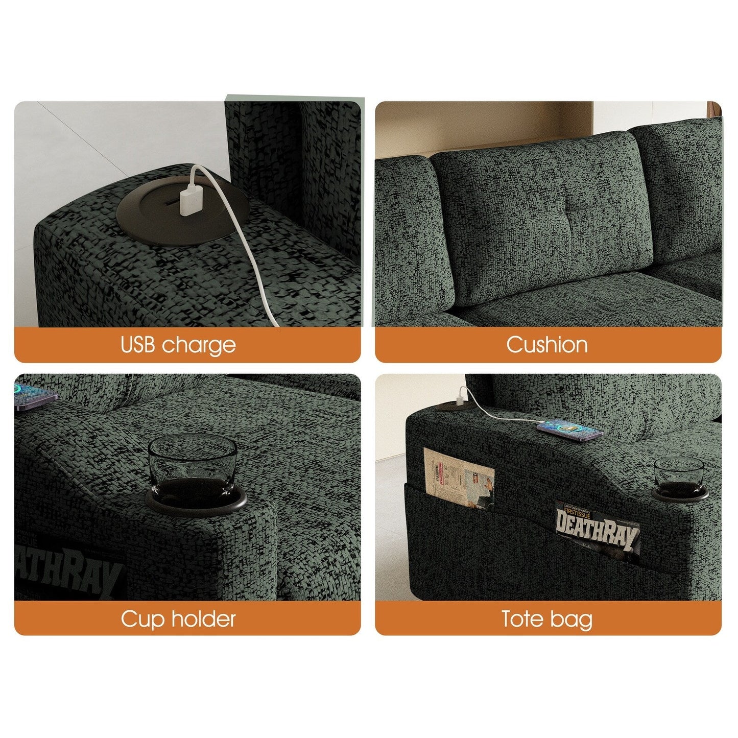 Convertible Combination Sofa Sofa L-Shaped Sofa with Footstools with Storage, 3-Seater Combination Sofa