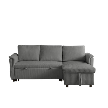 Convertible Corduroy Modular Loveseat Pull-Out Sleeper with Storage Chaise and Reclining Backrest for Living Room