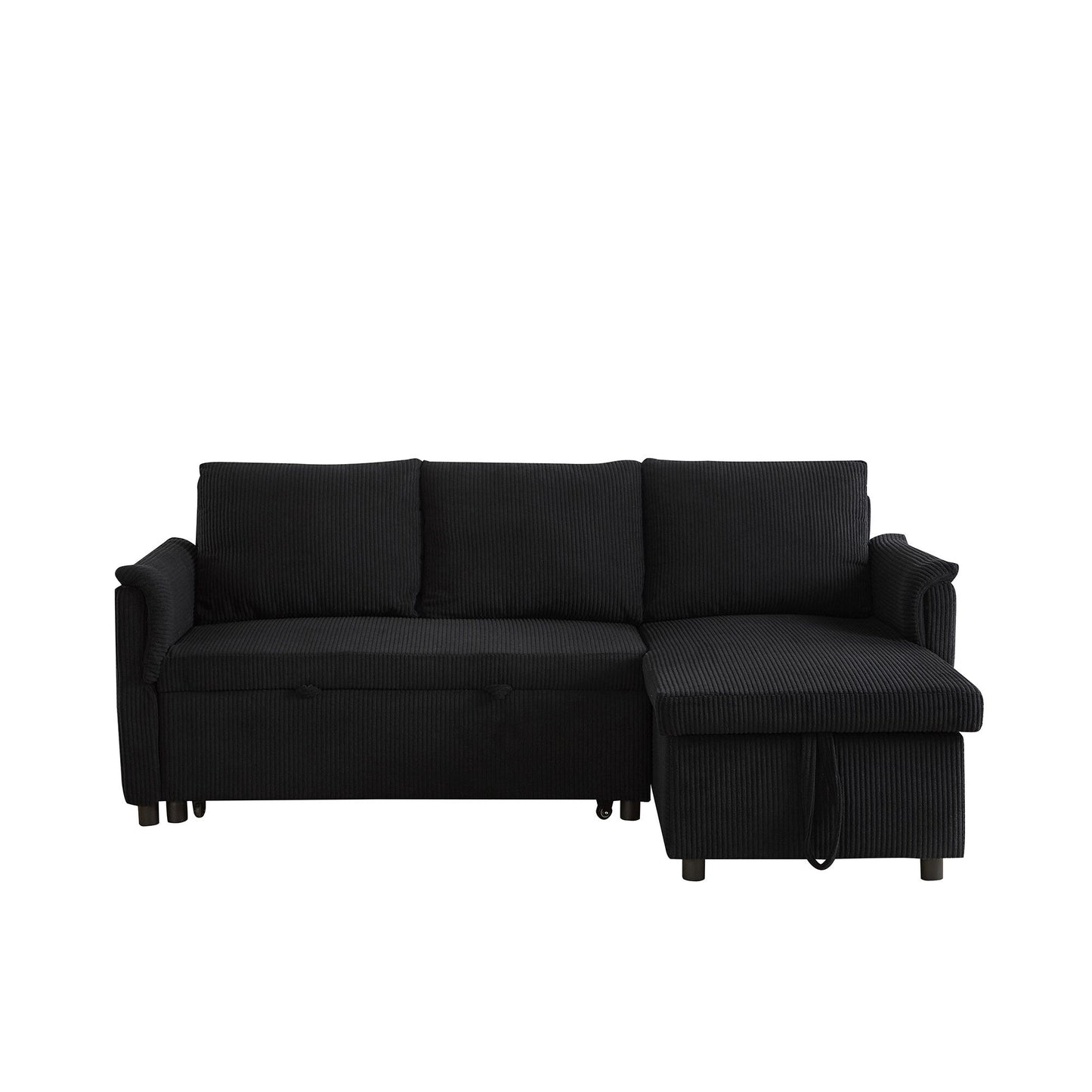 Convertible Corduroy Modular Loveseat Pull-Out Sleeper with Storage Chaise and Reclining Backrest for Living Room