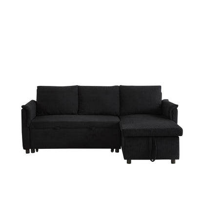 Convertible Corduroy Modular Loveseat Pull-Out Sleeper with Storage Chaise and Reclining Backrest for Living Room