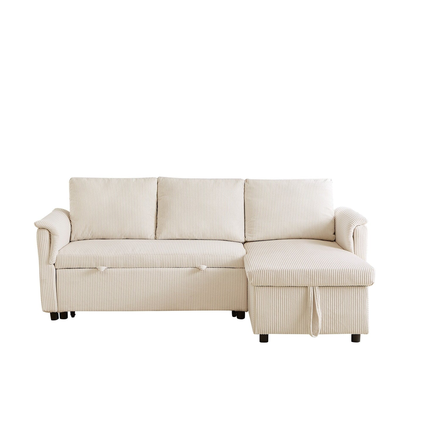 Convertible Corduroy Modular Loveseat Pull-Out Sleeper with Storage Chaise and Reclining Backrest for Living Room