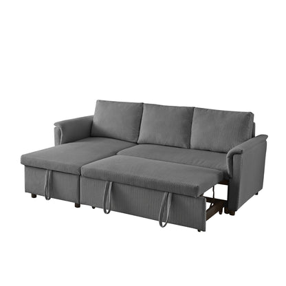 Convertible Corduroy Modular Loveseat Pull-Out Sleeper with Storage Chaise and Reclining Backrest for Living Room