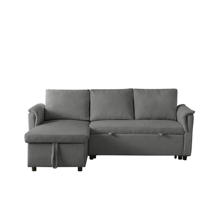 Convertible Corduroy Modular Loveseat Pull-Out Sleeper with Storage Chaise and Reclining Backrest for Living Room