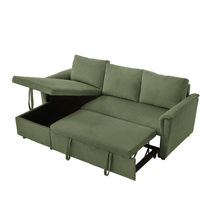 Convertible Corduroy Modular Loveseat Pull-Out Sleeper with Storage Chaise and Reclining Backrest for Living Room