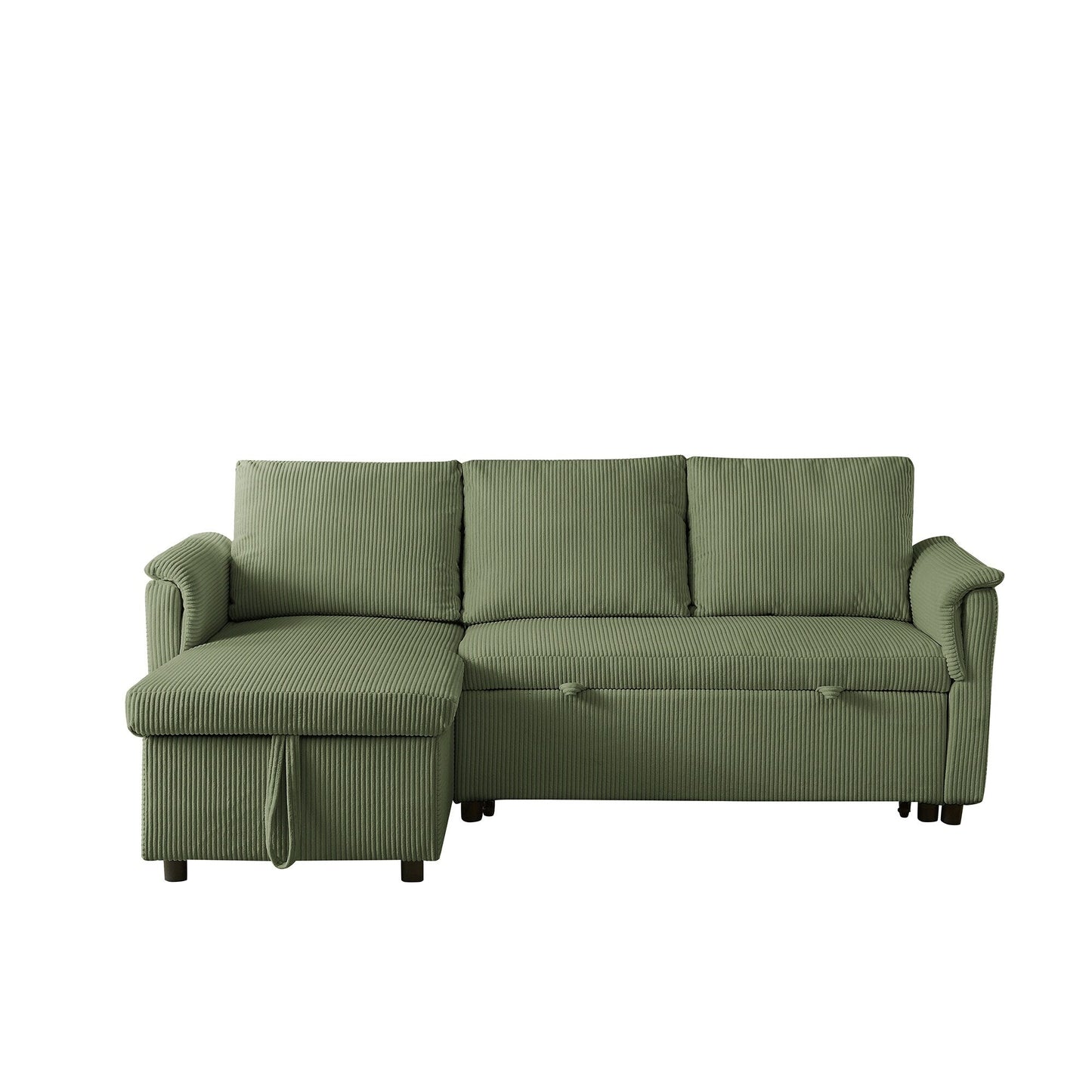 Convertible Corduroy Modular Loveseat Pull-Out Sleeper with Storage Chaise and Reclining Backrest for Living Room