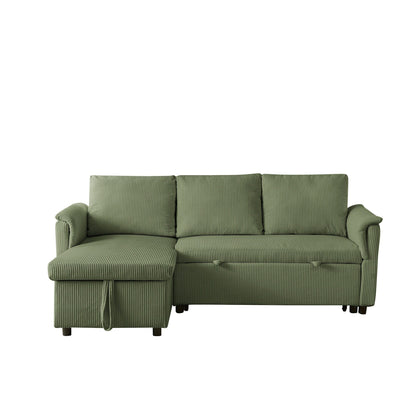 Convertible Corduroy Modular Loveseat Pull-Out Sleeper with Storage Chaise and Reclining Backrest for Living Room