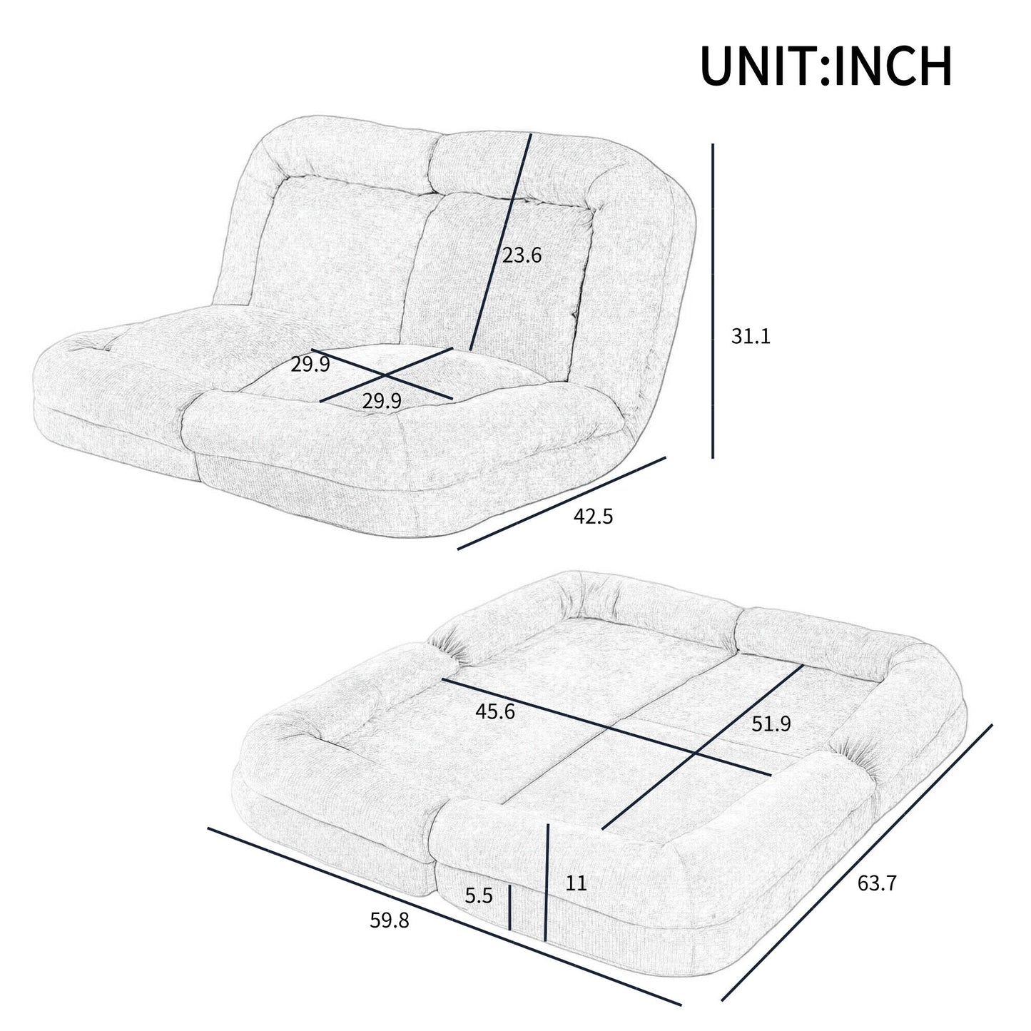 Convertible Double Sofa Bed with Fold-Out Function for Versatile Seating and Sleeping Options
