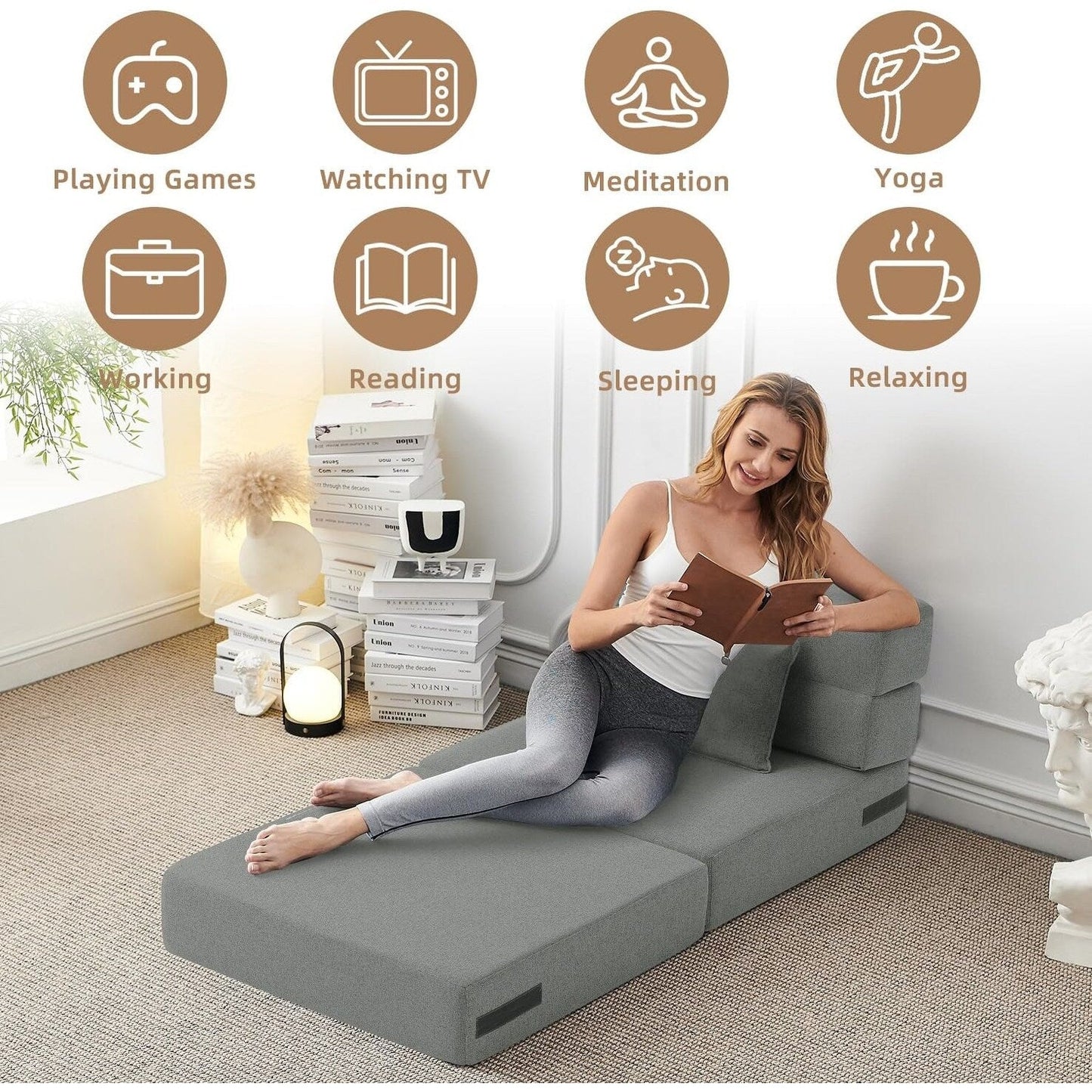 Convertible Folding Sofa Bed - Modern Linen Sleeper Chair with Pillow & Foldable Mattress for Living Room/Dorm/Guest