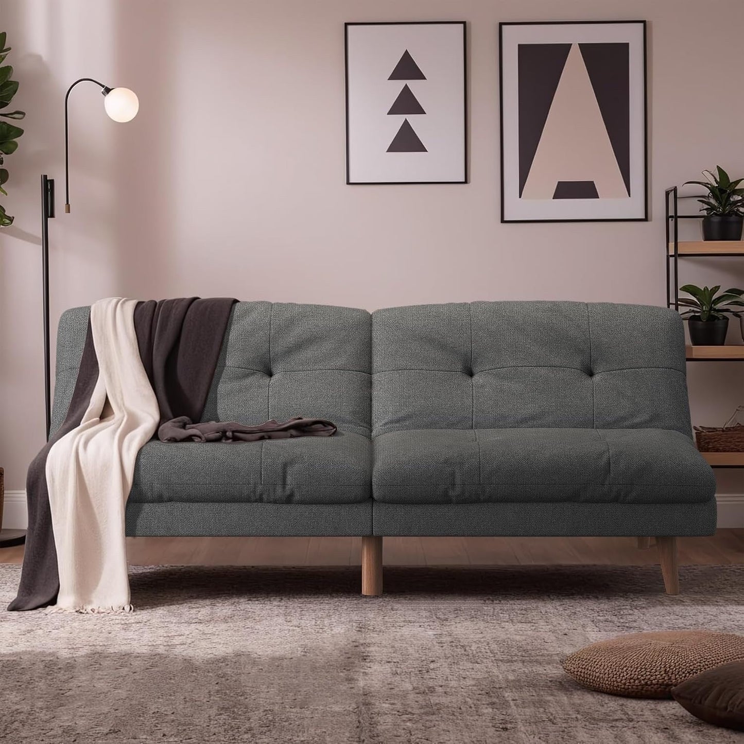 Convertible Futon Sofa Bed with Adjustable Back - Upholstered Sleeper Couch for Living Room, Grey Fabric