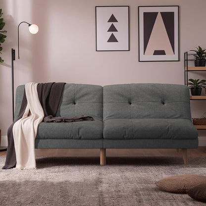 Convertible Futon Sofa Bed with Adjustable Back - Upholstered Sleeper Couch for Living Room, Grey Fabric