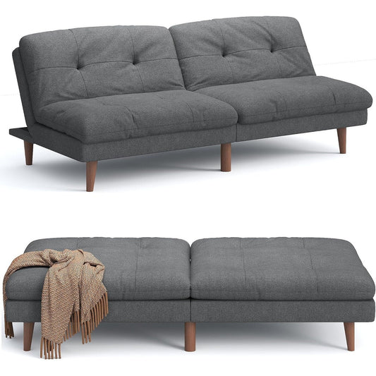 Convertible Futon Sofa Bed with Adjustable Back - Upholstered Sleeper Couch for Living Room, Grey Fabric