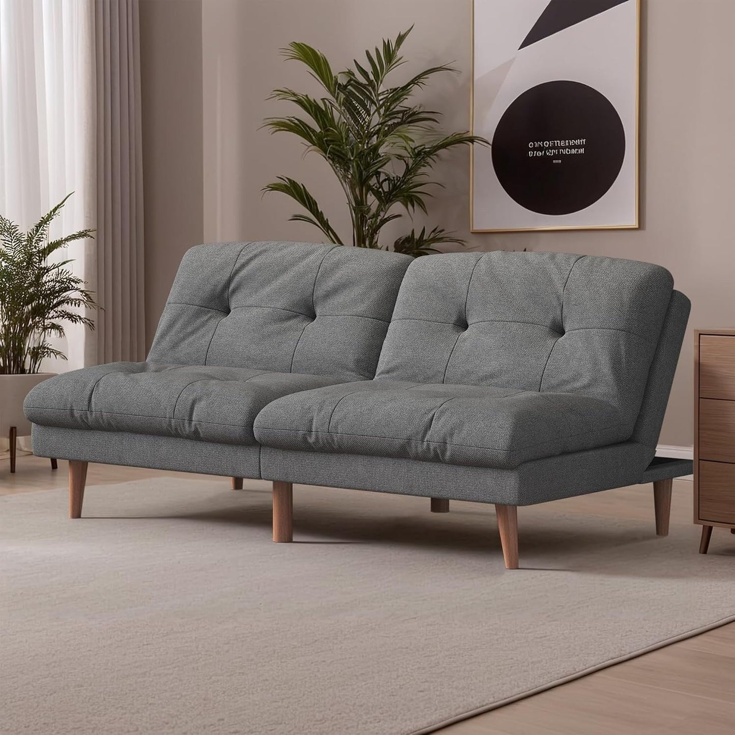 Convertible Futon Sofa Bed with Adjustable Back - Upholstered Sleeper Couch for Living Room, Grey Fabric
