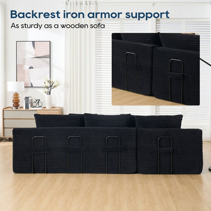 Convertible L-Shaped Corduroy Sectional Sofa 3-Seater Modular Couch with Steel Frame for Bedrooms Home Theater