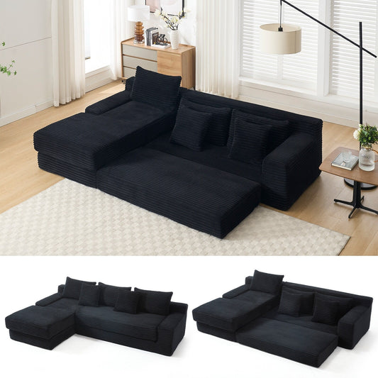 Convertible L-Shaped Corduroy Sectional Sofa 3-Seater Modular Couch with Steel Frame for Bedrooms Home Theater