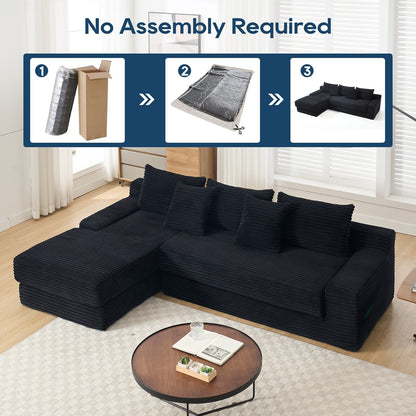 Convertible L-Shaped Corduroy Sectional Sofa 3-Seater Modular Couch with Steel Frame for Bedrooms Home Theater
