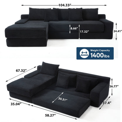Convertible L-Shaped Corduroy Sectional Sofa 3-Seater Modular Couch with Steel Frame for Bedrooms Home Theater