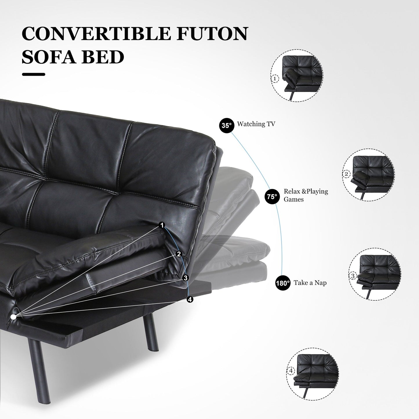 Convertible Loveseat Sofa Bed with Adjustable Armrests