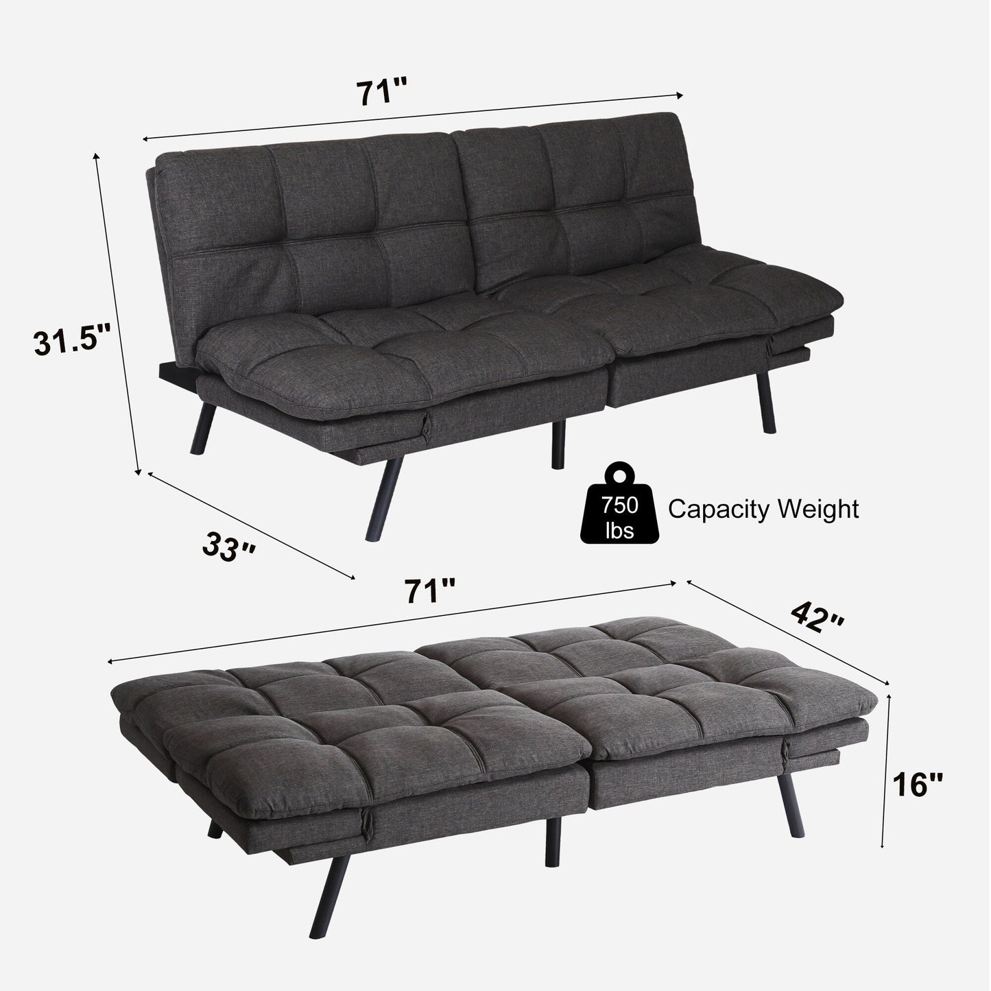 Convertible Loveseat Sofa Bed with Adjustable Armrests