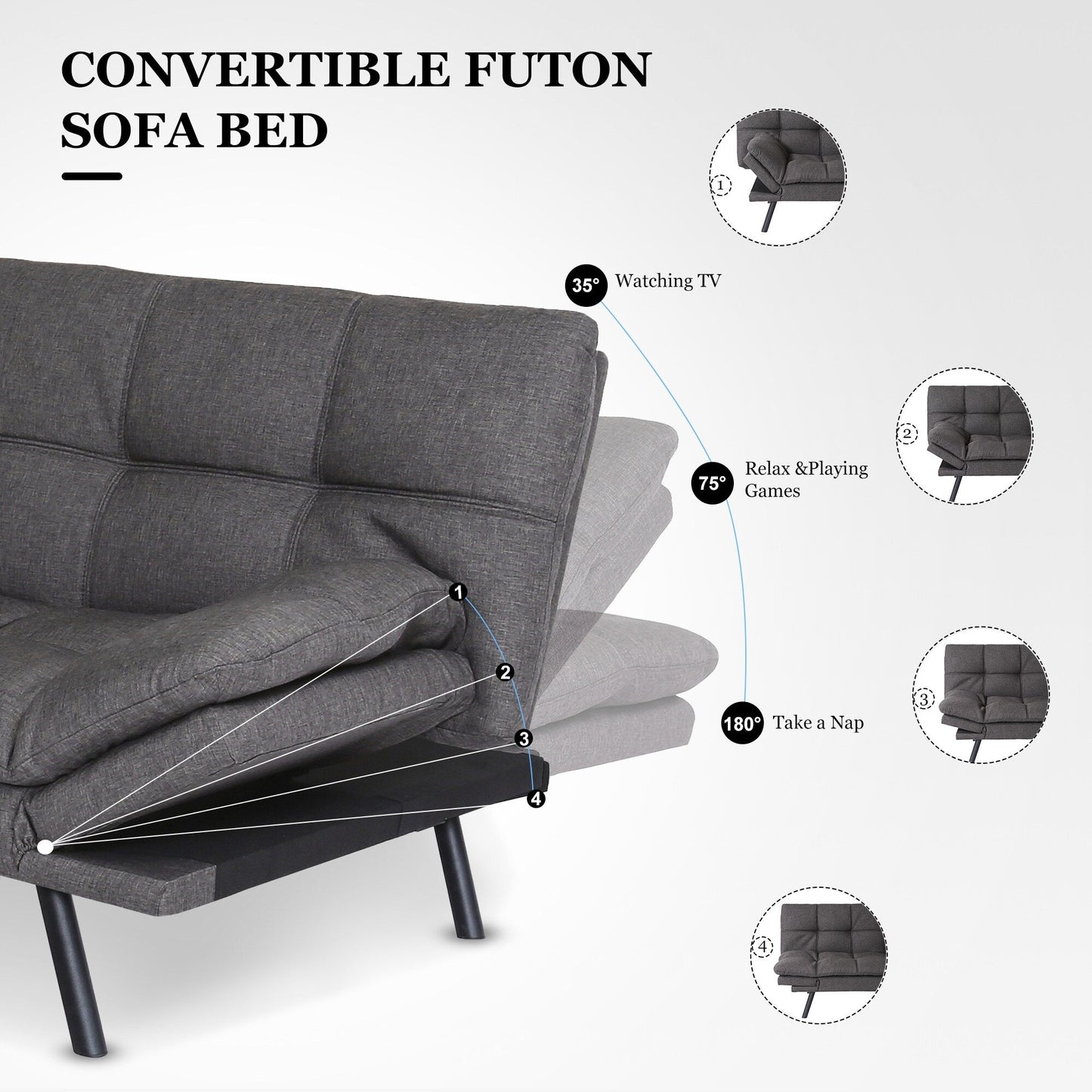 Convertible Loveseat Sofa Bed with Adjustable Armrests