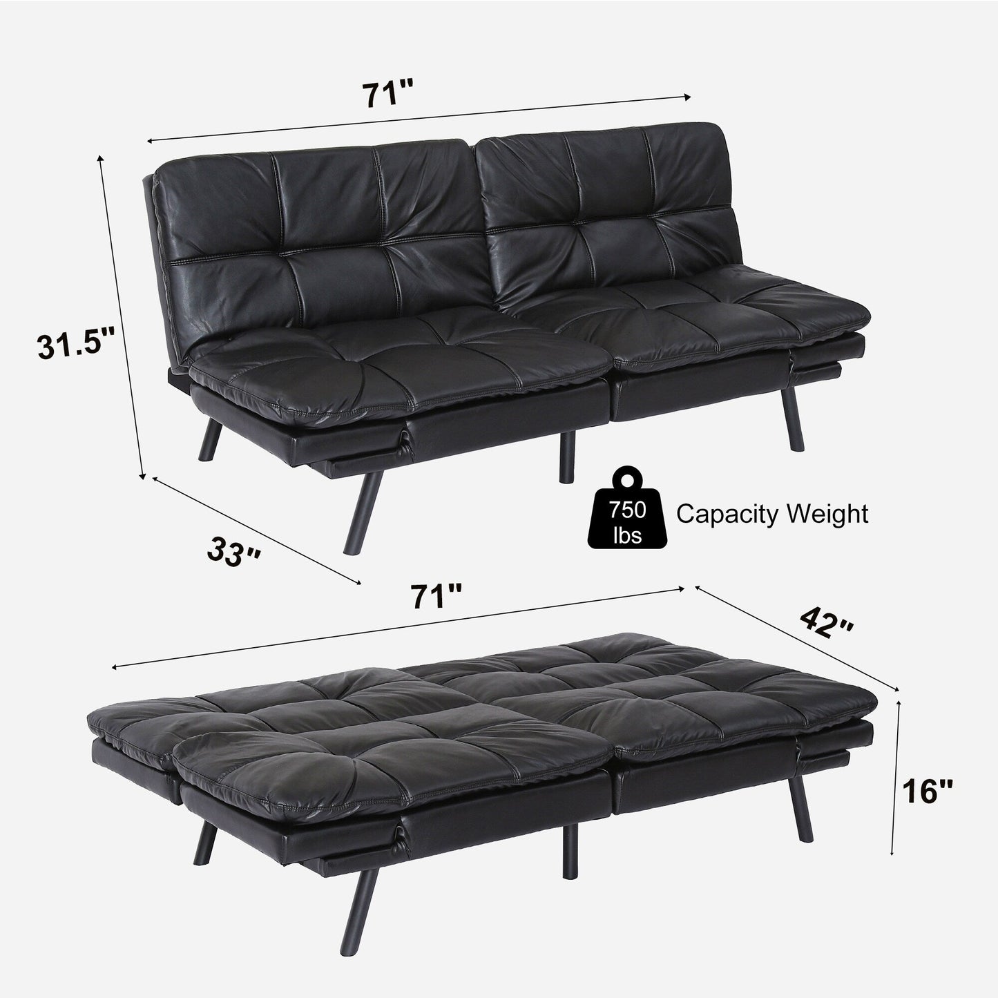 Convertible Loveseat Sofa Bed with Adjustable Armrests