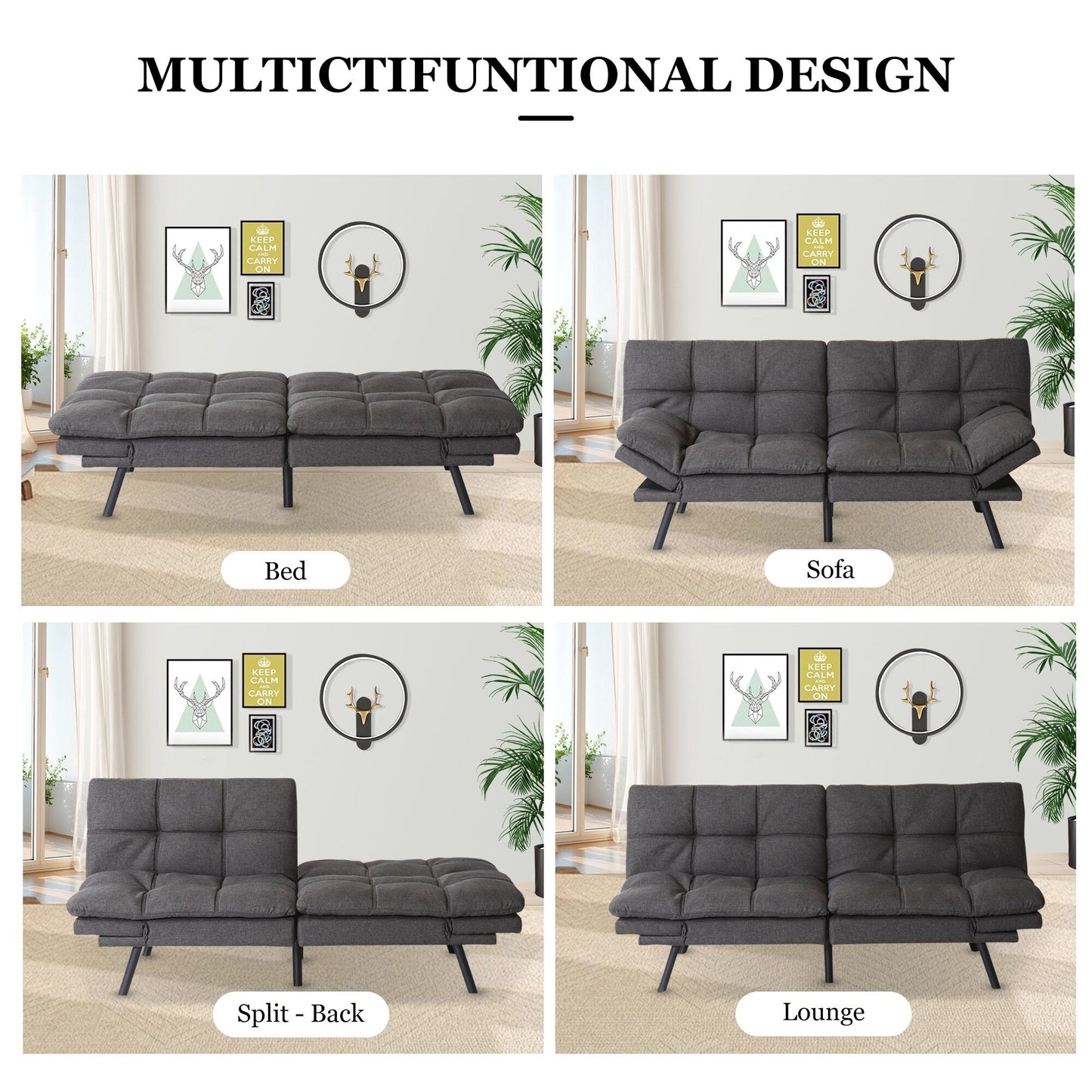 Convertible Loveseat Sofa Bed with Adjustable Armrests
