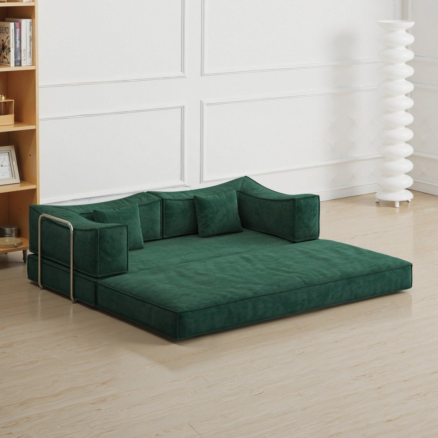 Convertible Pudding Block Sofa, Floor-Standing Sofa Bed with Armrests