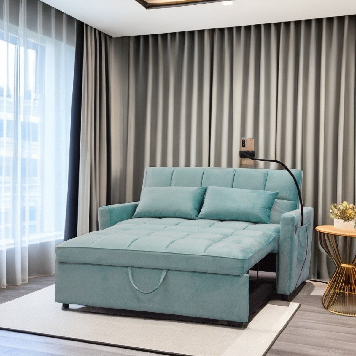 Convertible Pullout Loveseat Sofa Bed with Phone Holder